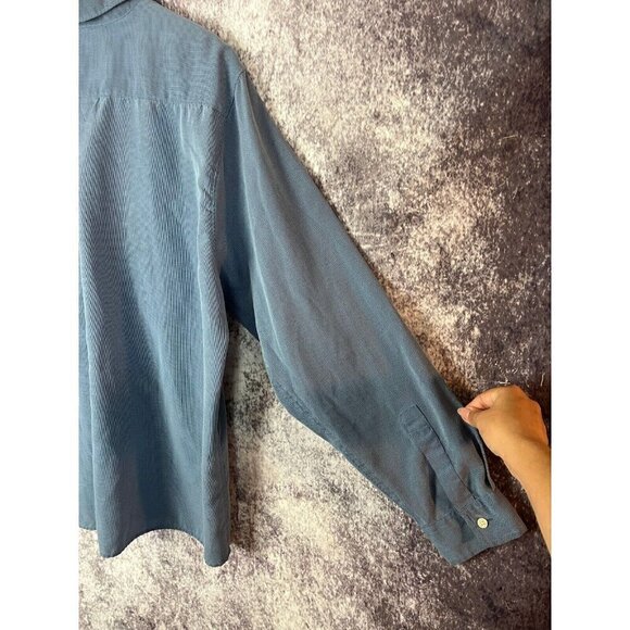 Vintage Guess Shirt Mens L Blue Micro Houndstooth Viscose Button Down Unique 90s - Picture 12 of 15